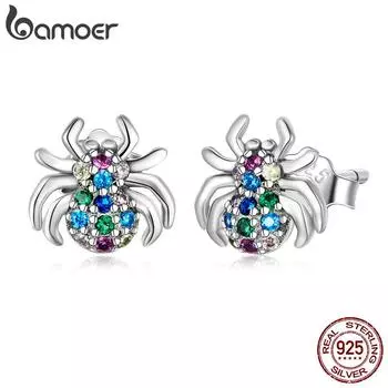 Женские серьги-пауки BAMOER из стерлингового серебра 925 пробы с цветным цирконом, ювелирные украшения 925 silver