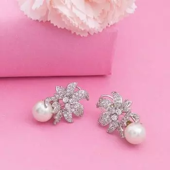 Женские серьги-подвески Estele, позолоченные и посеребренные, с американскими бриллиантами и рубиновыми листьями