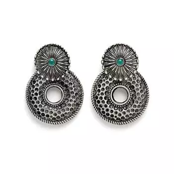 Женские серьги-подвески из оксидированного серебра с текстурированной отделкой