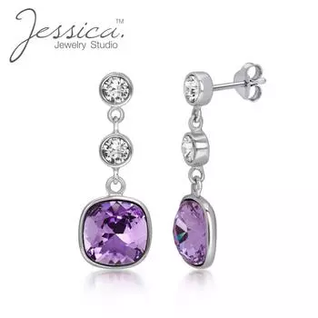 Женские серьги-подвески из стерлингового серебра 925 пробы с фиолетовыми кристаллами огранки «подушка»