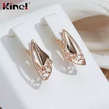 Женские серьги-подвески Kinel из розового золота с глянцевыми листьями розового золота