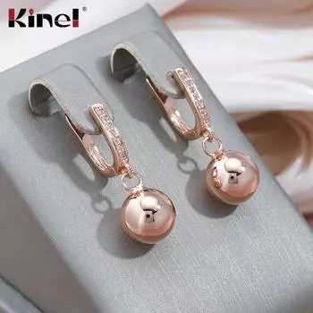 Женские серьги-подвески Kinel из розового золота с шариками, роскошные свадебные английские серьги розового золота