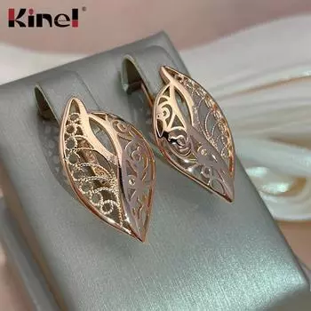 Серьги-капли цвета розового золота в форме листа для женщин Kinel розового золота