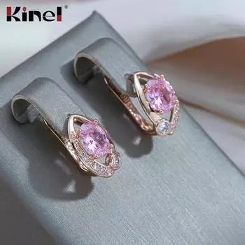 Женские серьги-подвески Kinel с блестящим кубическим цирконом розового золота