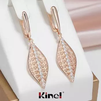 Женские серьги-подвески Kinel с блестящим натуральным цирконом, длинные серьги цвета розового золота розового золота