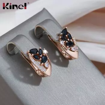 Женские серьги-подвески Kinel с блестящим черным цирконом розового золота, роскошные ювелирные изделия розового золота
