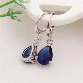 Женские серьги-подвески с аметистом в форме слезы синий