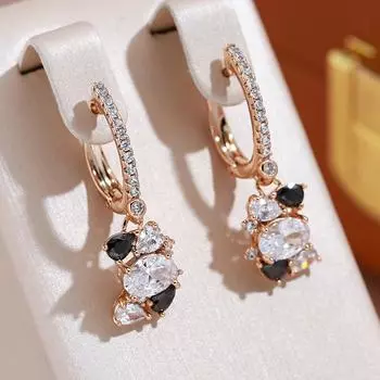 Женские серьги-подвески с черным и белым цирконием, роскошные вечерние ювелирные изделия золотого цвета, сверкающие аксессуары чёрный