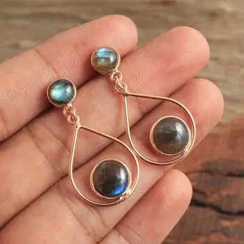 Женские серьги-подвески с лабрадоритом и лунным камнем из розового золота, стерлинговое серебро 925 пробы синий