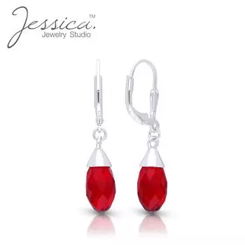 Женские серьги-подвески с рычагом на спине из стерлингового серебра 925 пробы с рубиновыми красными кристаллами