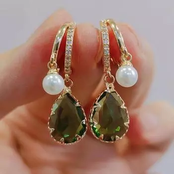 Женские серьги-подвески с зелеными каплями воды и цирконием, новинка 2023 года, модные ювелирные аксессуары для свадебных и помолвочных вечеринок зелёный