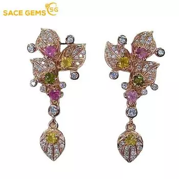 Женские серьги-подвески SACE GEMS, стерлинговое серебро 925 пробы, натуральный турмалин, серьги-гвоздики, Свадебная вечеринка, изысканные ювелирные изделия, подарок разноцветный