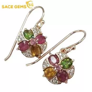 Женские серьги-подвески SACE GEMS, стерлинговое серебро 925 пробы, 3*4 мм, серьги-гвоздики из натурального турмалина, Свадебная вечеринка, изысканные ювелирные изделия, подарок разноцветный