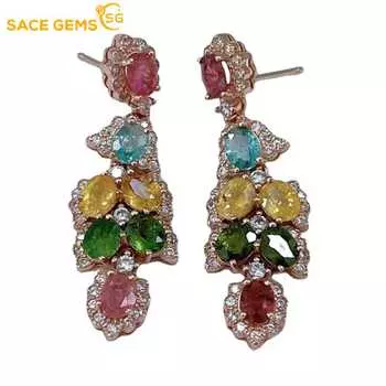 Женские серьги-подвески SACE GEMS, стерлинговое серебро 925 пробы, 4*5 мм, серьги-гвоздики из натурального турмалина, Свадебная вечеринка, изысканные ювелирные изделия, подарок разноцветный