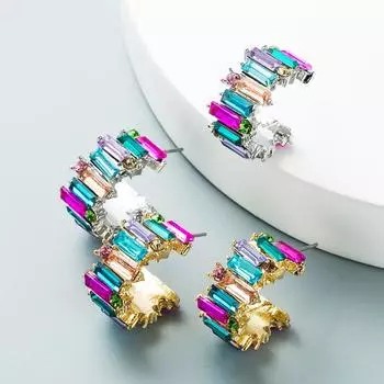 Женские серьги-подвески в стиле ретро из титанового стального сплава, серьги-подвески из акрила, цветные C-образные геометрические украшения для ушей OneSize серебряный