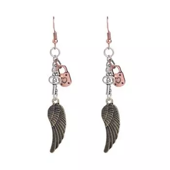Женские серьги-подвески в стиле стимпанк с винтажным замком-ключом в виде крыльев ангела antiquebronze