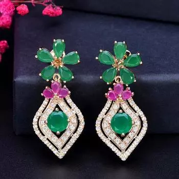 Женские серьги-подвески WWJ в этническом стиле с зелеными цветами и ветром зелёный