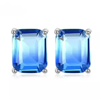 Женские серьги POMOiii с аквамарином, прямоугольные, классический, простой дизайн, серьги-гвоздики с топазом, 9*7 мм, подарок на вечеринку