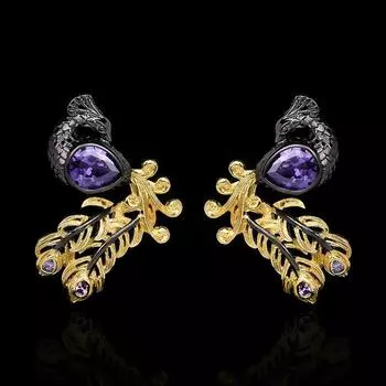 Женские серьги премиум-класса, блестящие фиолетовые серьги с цирконом, серьги в форме павлиньего пера, модные полые серьги черного золота чёрный