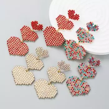 Женские серьги преувеличенные длинные серьги в форме любви из цельного кристаллического сплава, цветные серьги со стразами OneSize красный