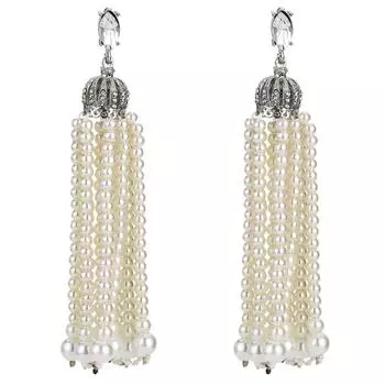 Женские серьги, преувеличенные модные темпераментные многослойные серьги с кисточками, серьги с имитацией жемчуга и короной, женские серьги 1 pair белый