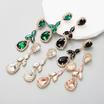 Женские серьги, простые многослойные серьги из сплава с шипами и кристаллами в виде капель воды OneSize чёрный