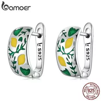 Женские серьги-пряжки BAMOER из стерлингового серебра 925 пробы с лимоном и листьями, нежные ювелирные изделия в подарок 925 silver