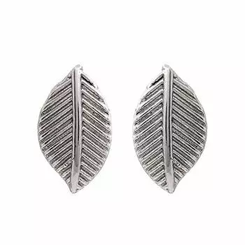 Женские серьги-пусеты Gehena by Estele родиевого цвета с вишневым листком