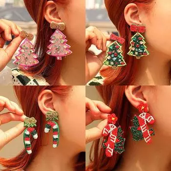 Женские серьги ручной работы из бисера в рождественской серии, серьги в виде снеговика в виде рождественской елки для женщин, подарок на День святого Валентина
