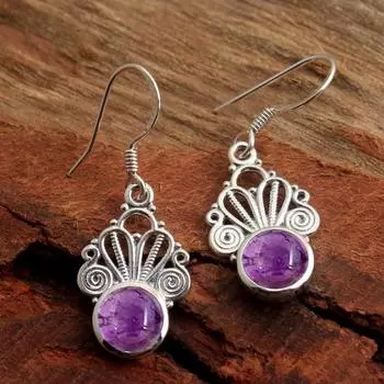 Женские серьги с аметистом, стерлинговое серебро 925 пробы, февральский камень, ювелирные изделия, твердые висячие серьги фиолетовый