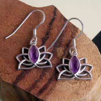 Женские серьги с аметистом, стерлинговое серебро 925 пробы, февральский камень, ювелирные изделия, твердые висячие серьги фиолетовый