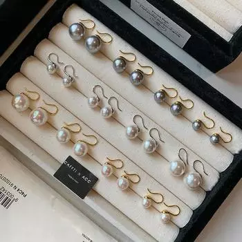 Женские серьги с австралийским белым жемчугом 2024 года, новые легкие роскошные ушные крючки — это действительно много универсальных сережек конопляно-серого цвета.