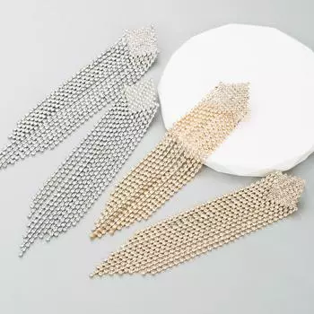 Женские серьги с длинными кисточками, цельные кристаллы, простые, универсальные, преувеличенные, маленькие серьги-капли премиум-класса OneSize золотой