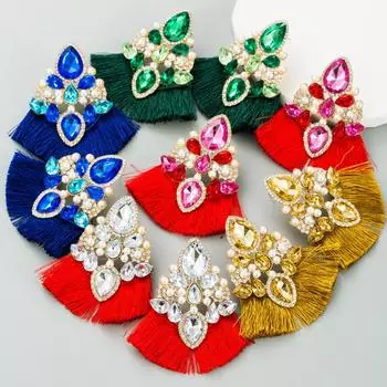 Женские серьги с длинными кисточками, цельные кристаллы, простые, универсальные, преувеличенные, маленькие серьги-капли премиум-класса OneSize синий