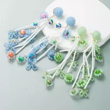 Женские серьги с длинными кисточками, цельные кристаллы, простые, универсальные, преувеличенные, маленькие серьги-капли премиум-класса OneSize синий