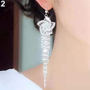 Женские серьги с длинными кисточками и цветком из горного хрусталя, висячие вечерние линейные серьги золотистый