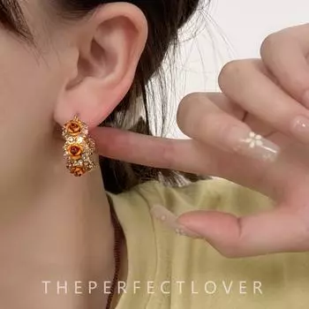 Женские серьги с французским розовым цирконом, легкий роскошный темперамент, элитное чувство, универсальные серьги для женщин оранжевый