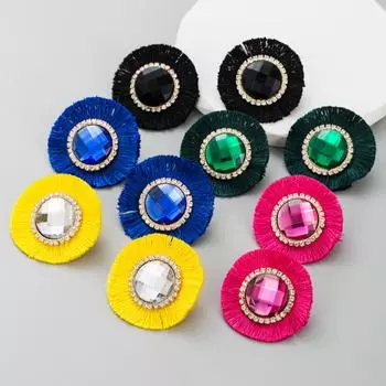 Женские серьги с кисточками, инкрустированные цветным стеклом и кристаллами, серьги-капли высокого класса, преувеличенные серьги OneSize синий