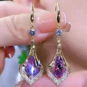 Женские серьги с кисточками из фиолетового хрустального камня с цирконом фиолетовый