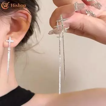Женские серьги с кисточками в виде звезд, изысканные серебряные длинные серьги, гипоаллергенные аксессуары, ювелирные изделия