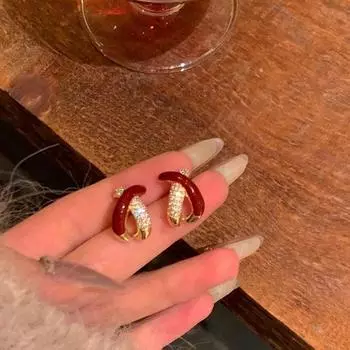 Женские серьги с красным и золотым крестом уникального дизайна – Melard Jewelry красный