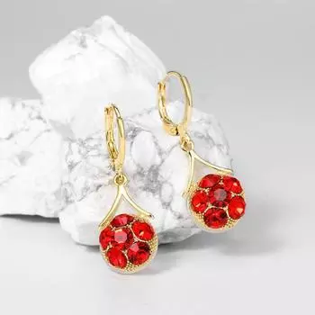 Женские серьги с красными стразами, подвесные серьги в форме шарика в корейском стиле с пряжкой на день рождения