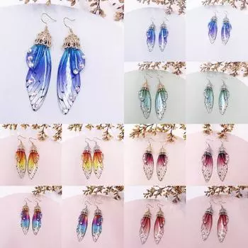 Женские серьги с крыльями бабочки, градиент цвета, стразы, ушные крючки, ювелирные изделия #7