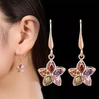 Женские серьги с кубическим цирконием и цветком, позолоченные серьги-крючки, свадебные украшения