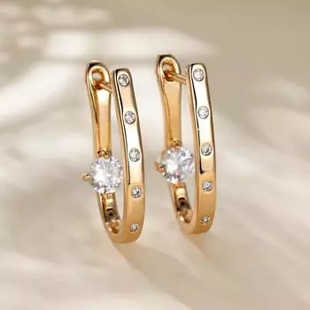 Женские серьги с микро-бриллиантами сзади, U-образные серьги с одним бриллиантом, круглые серьги с кристаллами, белый цирконий, женские свадебные украшения золотой