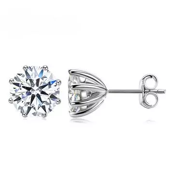 Женские серьги с муассанитом цвета D, 2 карата, 8 мм, стерлинговое серебро 925 пробы, бриллианты, 8-зубцы, серьги-гвоздики для свадебной вечеринки, ювелирные украшения с GRA