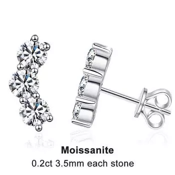 Женские серьги с муассанитом диаметром 3,5 мм, сверкающие серебряные серьги S925, серьги-гвоздики с покрытием из белого золота, ювелирные изделия с GRA 3.5mm Moissanite