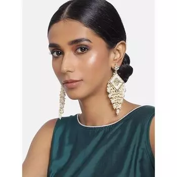 Женские серьги с подвесками из 18-каратного золота с жемчугом Кундан