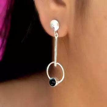 Женские серьги с подвесками из черного оникса 925 пробы, длинные серьги ручной работы, круглые серьги с драгоценными камнями, подарочные серьги на годовщину чёрный