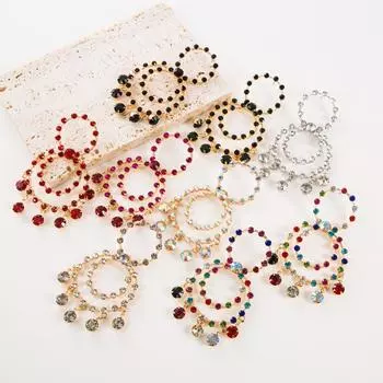 Женские серьги с преувеличенной индивидуальностью, многослойные круглые серьги-кольца из сплава с кристаллами OneSize чёрный